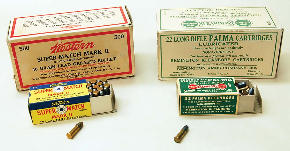 Early Western and Remington match ammunition. Priming is non-corrosive but does contain mercury.